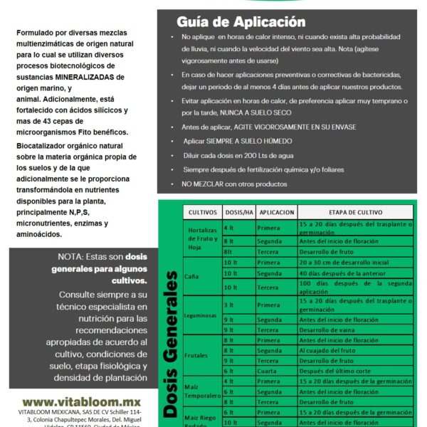 Instrucciones de Uso Vitabloom Advanced
