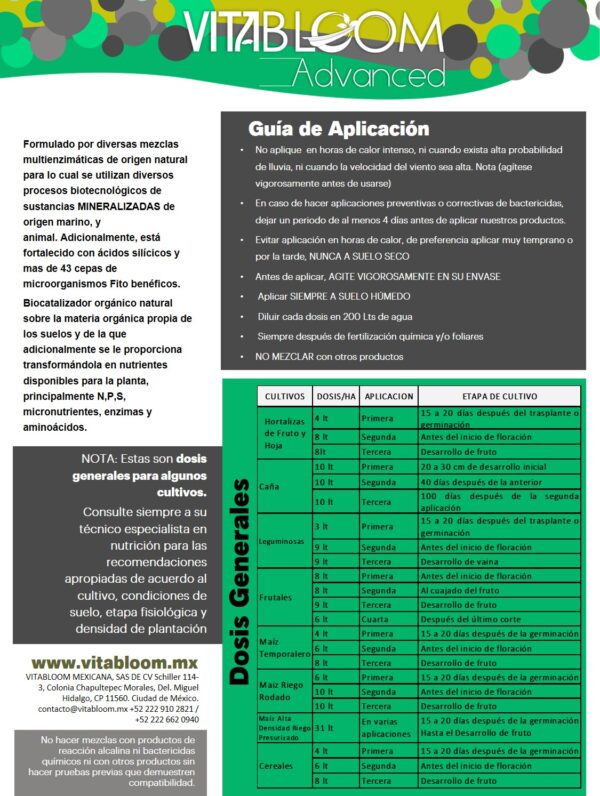 Instrucciones de Uso Vitabloom Advanced