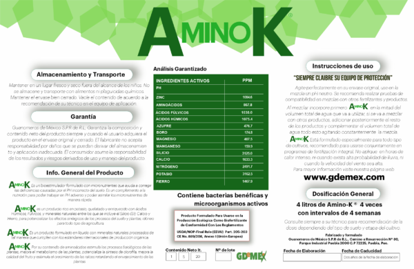 Agrícola - AMINOK-Estimulador y Corrector de Deficiencias. - Imagen 2