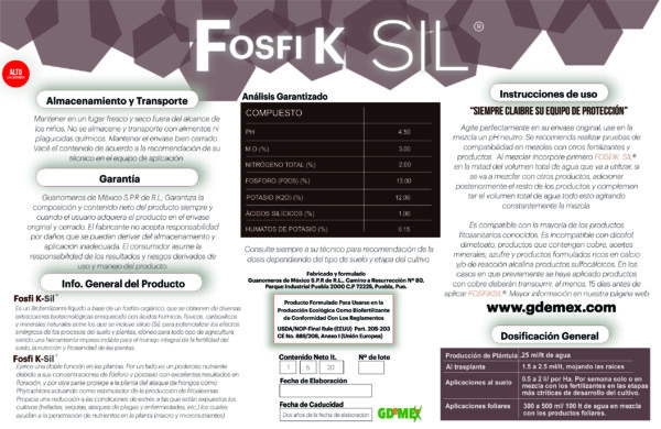 Agrícola - FOSFIK SIL-Bionutriente de Fósforo y Potasio Enriquecido - Imagen 2