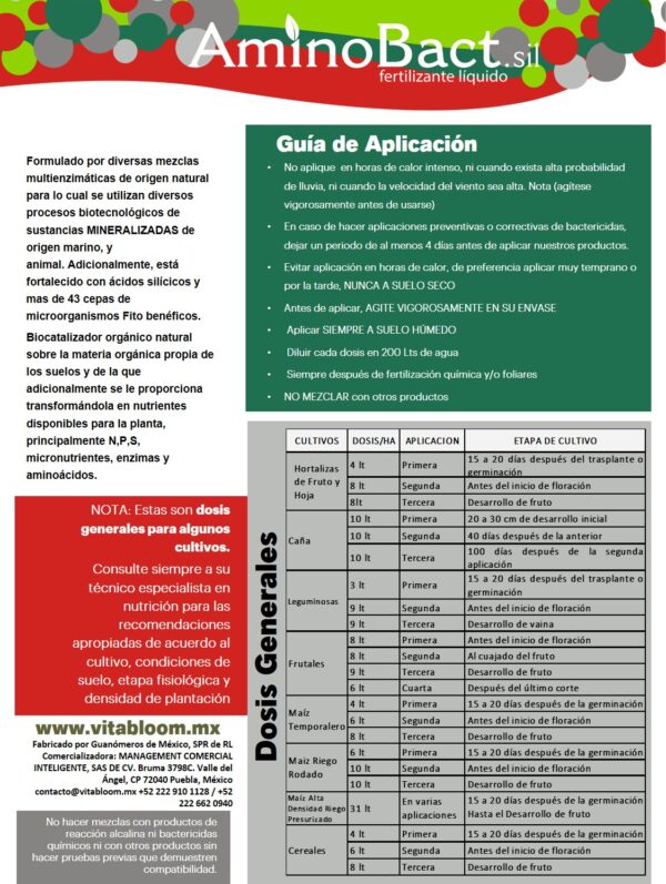 Agrícola - AMINOBACT SIL-Fertilizante Orgánico Multienzimático, Enriquecido - Imagen 3