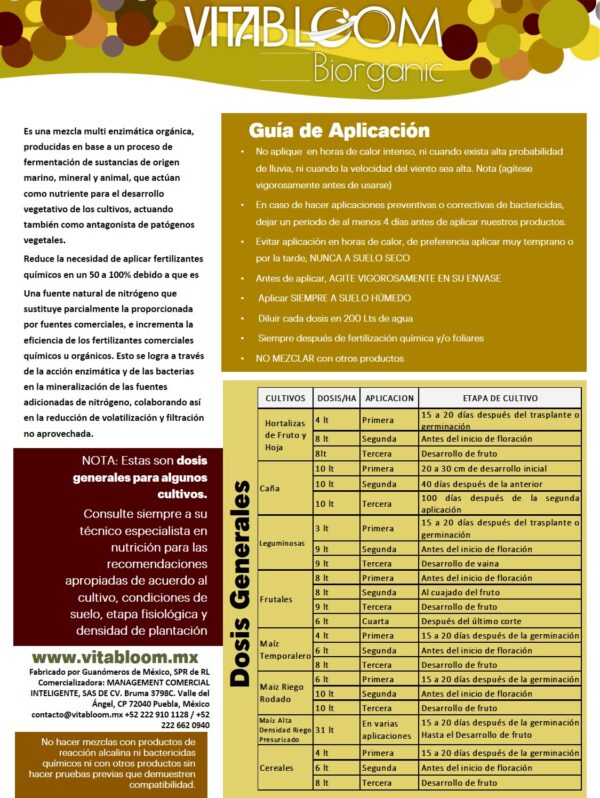 Agrícola - VITABLOOM BIORGANIC-Fertilizante Orgánico - Imagen 3